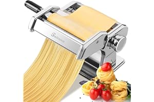 SAILNOVO Pasta Machine, 150 Roller Manual Pasta Makers with 7 Adjustable Thickness Setting, 2 in 1 Dough Cutter, Hand Crank and Instructions, Best Kitchen Gift Set for Homemade Noodle Dumpling Skin Spaghetti