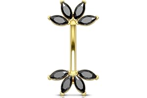 OUFER 14G Or Piercing Nombril Acier Chirurgical 316L Fleur Piercing de Ventre Transparent/Noir Marquise CZ Anneau Nombril Belly Button Bar pour Femme 8/10 mm