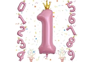 ISNDARE Crown Pink Number 1 Balloon for Girls 1st Birthday Party, 40 Inch Large Number Foil Helium Pastel Pink Balloons 0-9, for Women 21st Birthday Party Baby Shower Anniversary Party Decoration Supplies