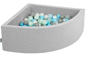 KiddyMoon Piscina De Bolas ∅ 7Cm para Ninos Cuarto Angular Hecha En La UE, Grisclr:Perla/Gris/Transparente/Azul Clr/Menta,90X30cm/200 Bolas