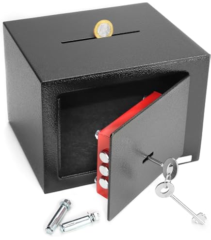 Coffre-fort De Sécurité Mural - Dimensions 23x17x17 Cm - Acier Q235, Serrure à Clé (3 Clés Fournies) - Capacité 4,6 L - Couleur Rose - 6