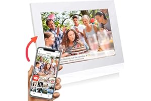 Grouptronics Gallery10 Easy To Use Wi-Fi Digital Photo Frame – 10 Inch, Send Photo or Video Via Free Phone App - Touch Screen, Auto Sleep & Rotate, Landscape or Portrait, 16GB - White