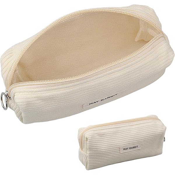 Trousse Crayons Velours Côtelé, 21X10CM Trousse Maquillage Grande Capacité Velours Côtelé, Trousses Maquillage Rayures Velourss Côtelés Avec Fermeture Éclair, Organiseur Papeterie Velourss Côtelés