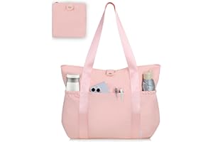 HOMESPON Large Foldable Beach Tote Bag for Women with zip and Pockets Waterproof Handbag for Travel Pool Shopping Holiday Gym(Pink)