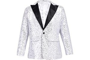 TiaoBug Jungen Pailletten Anzug V-Aussschnitt Sakko Slim Fit Smoking Jacke Glänzend Blazer Tops zur Party Hochzeit