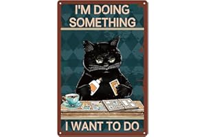 CREATCABIN - Cartel de Chapa para Manualidades, Diseño de Gato Negro, Metal, Placa Vintage, Cartel de Pared Retro, Decoración de Impresión Artística, Pintura de Hierro