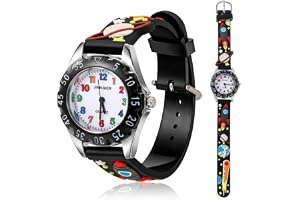 Vspek Barnklocka pojkar, barnklockor armbandsur tecknad klocka analog kvartsur silikon klockarmband, Kosmisk svart, Armband