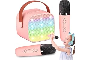 DiliDala Karaoke Maschine mit 2 kabellose Mikrofone, Bluetooth Lautsprecher mit Lichteffekte Tragbares, Bluetooth Karaoke Maschine für Erwachsene mit Kinder Stimme wechselnde Effekte