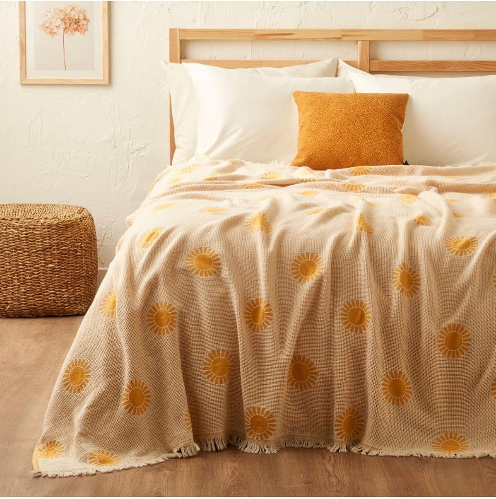 Bella Maison Sunny Pamuklu Çift Kişilik Yatak Örtüsü Sarı (200X220 Cm)