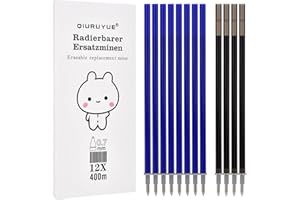 QIURUYUE 12x Radierbarer Ersatzminen - Kompatibel Mit Legami [ 8 BLAU + 4 SCHWARZ ] Einfach zu radieren - Stiftspitze 0,7mm,Höhe 13 cm (8 BLAU + 4 SCHWARZ)