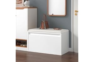 Bänk med Skoförvaring Sittbänk Skoskåp Vadderad Sittyta Konstläder Melaminbelagd Spånskiva Vit 80x39x45cm