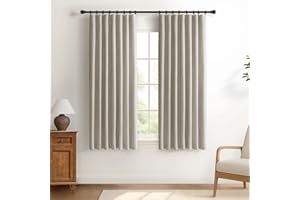 DEFYNEE 100% Blackout Curtains for Bedroom, 2 Panel Set, Thermal Insulated Faux Linen Curtains with Clip Rings and Rod Pocket, W50 x L63 Inch, FauxLinen