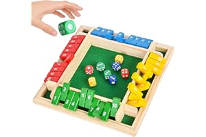 Qcdou Shut the box 2-4 Classico gioco da tavolo in legno, gioco da tavolo in legno con 8 dadi, 8 Dadi Colorati per Adulti Bambini, Giochi da Viaggio/Famiglia e Pub Tradizionali/logica matematica(C)