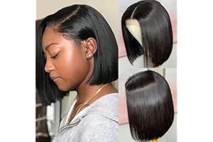 DUAUJUIU Short Bob Wig Human Hair Glueless Wig 13x4 Lace Frontal Bob Wigs Natural Black Transparent Lace Pre Plucked Natural Hairline with Baby Hair 8 Inch