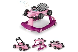 DREAMADE Lauflernhilfe, 4 in 1 Autoförmiger Lauflernwagen mit einstellbarer Geschwindigkeit, Musik & Licht, Babywalker Höhenverstellbar & Klappbar, Gehfrei Baby ab 6 Monate (Purpur + Pink)