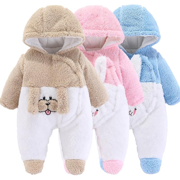 FEOYA Combinaison Hiver Bébé Polaire Ours – Barboteuse Capuche Grenouillère Chaud Garçon Fille 3 Mois à 3 Ans