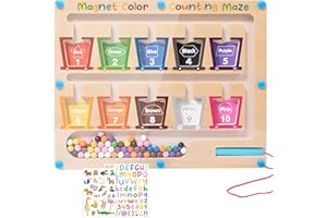 Vcumter Jouet Enfant 2 3 4 Ans - Jeux Labyrinthe Magnetique avec Billes Aimantées Jouet Bois Montessori Parcours de Motricité Bébé -Couleurs Jeu De Comptage Jeux Éducatif Cadeau Fille Garçon 2-5 Ans