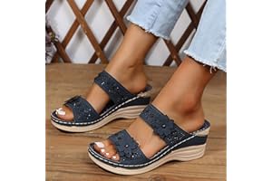 BKEBGE Damen Sommer Atmungsaktive Schuhe Frauen Mode Slip On Keile Toe Beach Blumen Sandalen Slip-on Frauen Sandalen Socken Schuhe Damen Business und Freizeit Durable Bling Klassische Schuhe