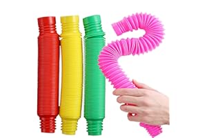 AUFIKR Tubi Pop Tubes, fidget toy per bambini e adulti, confezione da 4 tubi per pop di grandi dimensioni (rosso/giallo/verde/rosa)