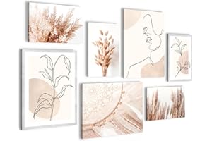 NOVART Set Cuadros Decorativos - COMPLETAMENTE LISTO PARA COLGAR - Imágenes - Pampasgras - 7 Partes - N022171a