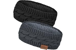‎ZYXBBD Winter Stirnband für Damen- Mädchen Gestrickte Haarreifen Verdicken Elastische Haarband Ohrenwärmer für Outdoor Sport, Einkaufen, Skifahren, Laufen, Joggen (Schwarz + Grau 1)