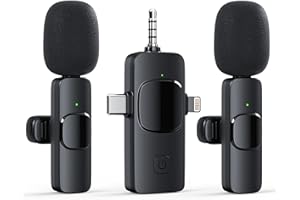 PQV 3 in 1 Wireless Lavalier Microphone for iPhone Android Camera USB-C, Noise Canceling Wireless Mini Microphone for YouTube, TikTok, Vlog, Game Live Streaming, Interviews, Video Recording