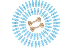 jijAcraft Mollette in legno blu bambino, 3,5 cm, piccole mollette in legno per foto, 100 mollette per foto con filo di iuta da 20 m, per fai da te, per compleanno, matrimonio, cameretta dei bambini