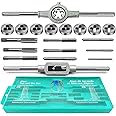 Mass Pro 20Pcs Metric & SAE Screw Thread Dies and Taps Wrench Kit - Carbon Steel Threading Tool Set for Precision Thread Cutting and Repair Tools Set