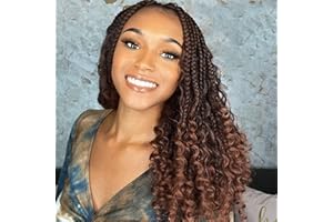 Samtress 8 Packs Boho Box Braids Crochet Braids with Curly Ends 14 Inch Ombre Brown Pre Looped Goddess Box Braids Messy Bohemian Hippie Synthetic Braiding Hair for Women (#T30)