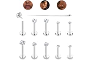 LOLIAS 10Pcs 16G Titanium Helix Piercing Labret Stud Tragus Piercing Flat Back Earrings Internally Threaded Nose Studs Lip Piercing Tragus Medusa Piercing Jewellery 6/7/8MM