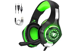BlueFire Cuffie Gaming per Xbox one, Cuffie da Gioco con 3.5mm Jack LED e Microfono Insonorizzato,Bass Stereo Audio Surround Cuffie da Gaming per PS4/Xbox One S/PC/Laptop (verde)