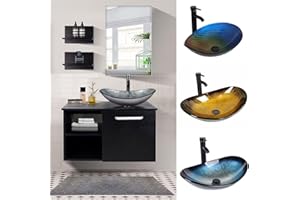 YU YUSING Set di mobili da bagno, mobiletto da bagno con lavandino, specchio, mobili da bagno con lavabo, armadietto a specchio, 2 mensole da parete, set rubinetto (argento moderno)