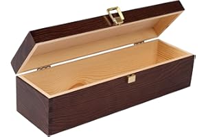 Creative DECO Marrón Caja Madera Vino Barnizada | 1 Botella | 35,1 x 11 x 9,8 cm | con Tapa y Bisagra | Perfecta para Navidad Regalo Decorar Decoupage Almacenamiento Decoración Manualidades