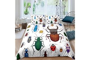 Loussiesd Kinder Bug Bettwäsche 135x200cm Fliegend Insekten Muster Bettbezug Set für Jungen Mädchen Buntes Käfer Dekor Bettwäsche Natur Tier Bettbezug Set mit 1 Kissenbezug 80x80cm