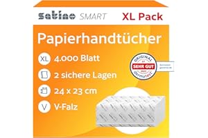 ‎SATINO Satino by WEPA – 4.000 Papierhandtücher - 2 lagig - V-Falz - 24x23cm (gefaltet: 24 x 11,5 cm) - saugstark & fusselfrei - Handtuchpapier aus Recyclingpapier - Papiertücher für PT3, PT4