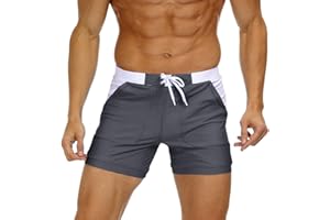 KEFITEVD Men's Quick Dry Swimming Shorts Beach Short Board Spa Trunks Stretchy Gym Shorts Briefs with Adjustable Drawstring YK016