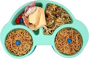 QSHARE Silicone Divided Baby Plate with Suction, Non Slip Child Feeding Placemat, Fit for High Chair, BPA-Free Dishwasher & Microwave Safe Portable Travel Feeding Tray, Best Baby Gift 24 * 17 * 3cm