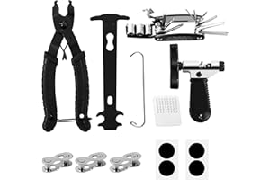 LCXCXY Kit Attrezzi Bici. Multitool mtb 16 in 1, set di attrezzi smagliacatena bici 3 pezzi, 3 paia di bloccacatena(6-7-8, 9, 10 velocità), 1 scatola di toppe per pneumatici bici