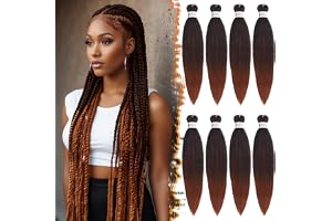 BARSDAR försträckta flätförlängningar, 66 cm, 8-pack ombre koppar långt hår för twist eller boxflätor, EZ Yaki Hot Water Sett
