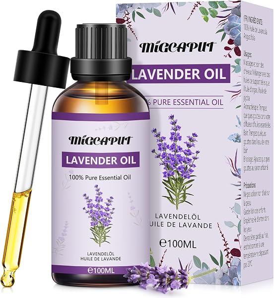 MIGCAPUT Aceite Esencial de Lavanda 100ML, 100% Natural Aceites Esenciales de Aromaterapia de Grado Terapéutico para Cuidado de la Piel, Anti Acné, Dormir Mejor, Humidificador - 1