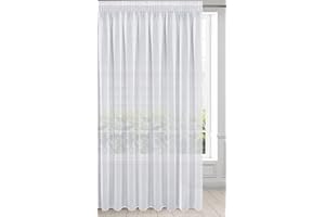 Eurofirany Argea Firana gładka, przezroczysta, etamina z taśmą marszczącą, przezroczysta, elegancka, wysokiej jakości glamour do sypialni, salonu, pokoju dziecięcego, tkanina, biała, 350x250cm