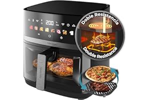 Cecotec Freidora de Aire sin Aceite de 8L con Doble Resistencia, Plancha, Grill, Air Fryer Cecofry&Grill Duoheat 8000. 2200W, Dietética y Digital, Ventana, Temperatura Regulable 80-200°C, 8 Menús