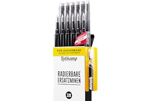 ‎LIEBKAMP LIEBKAMP Radierbare Ersatzmine schwarz 0,7mm [12 Stk] Für Radierbarer Kugelschreiber, Tintenroller Radierbar, Radierstift, Erasable Pen, Gelschreiber