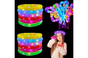 HONPHIER 12 Pack Pop Tubes Lumineux Fidget Jouets Sensoriels de Tuyau pour Enfant Baton Lumineux LED Bâtons Lumineux Party Favours Fournitures de Fête Lumineuses (Arc-en-Ciel)