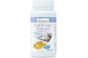 DRASANVI NUTRABASICS ACEITE DE HÍGADO DE BACALAO - Vitamina E - Rico en Ácidos grasos Omega 3 + Vitaminas A y D - SIN GLUTEN - 90 perlas