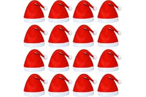 ELCOHO 20 Pack Santa Red Hat Short Plush with White Cuffs Non-Woven Fabric Christmas Hat Santa Hat for Adults (Red)
