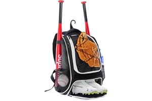 WOLT Youth Baseball Bag: Bat Backpack for Baseball, T Ball & Softball Gear & Gear, Bat and Glove Holder, Large Main Compartment for Helmet and Accessories, Separate
