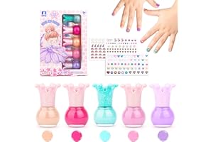 SWIECEDON Vernis Enfant à l'eau Cadeau Fille 5 * 5ml Couleurs Non Toxique 2 feuilles de stickers pour ongles enfants, Peel-Off Séchage Rapide Vernis à Ongles, Kit Cadeau Pour les Filles