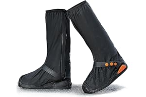Habwea Schuhüberzieher Wasserdicht Überschuhe Regenschuhe Schwarz Wiederverwendbar mit Reflektorstreifen Rutschfeste Regenfüßlinge Hohe Regenschutz Galoschen für Fahrrad Motorrad, XL