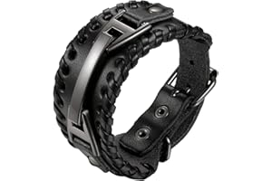 Cupimatch Uomo Braccialetto Bracciale Pelle Intrecciato Regolabile Tribale Hip Hop Nero Regalo di Halloween Marrone